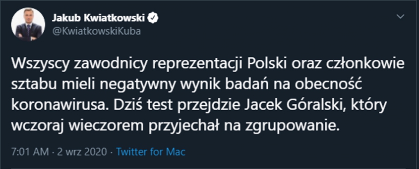 WYNIKI TESTÓW na koronawirusa w reprezentacji Polski